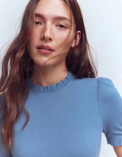 Boden Supersoft Frill Detail T Shirt Captains Blue