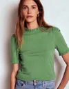 Boden Supersoft Frill Detail T-shirt-newt Green Female  In Gold