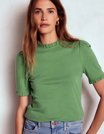 Boden Supersoft Frill Detail T-shirt-newt Green Female