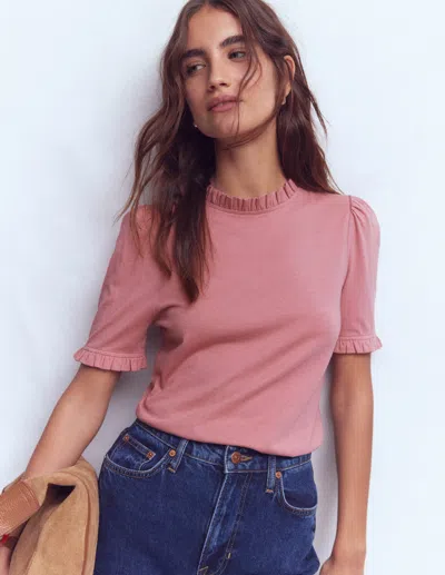 Boden Supersoft Frill Detail T Shirt Vintage Rose  In Pink