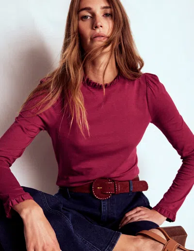 Boden Supersoft Frill Detail Top-burgundy Red Female