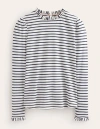 Boden Supersoft Frill Detail Top Ivory / Navy Stripe Women  In Ivory / Navy Stripe