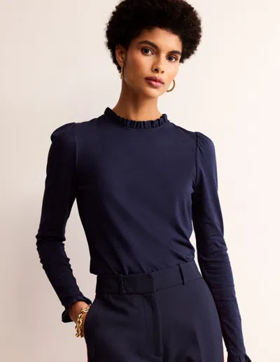 Boden Supersoft Frill Detail Top-navy Female  In Blue