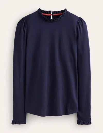 Boden Supersoft Frill Detail Top Navy Women
