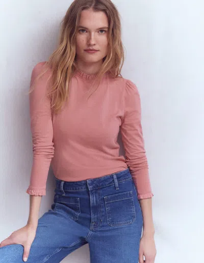 Boden Supersoft Frill Detail Top Vintage Rose  In Pink