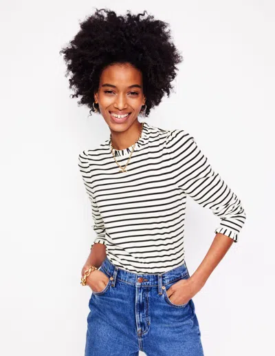 Boden Supersoft Frill Detail Topivory / Navy Stripe Women  In White