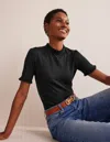 BODEN SUPERSOFT FRILL DETAIL TSHIRTBLACK WOMEN BODEN
