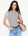 Boden Superweiches Top Mit Rüschendetail-naturweiss/navy, Gestreift In White