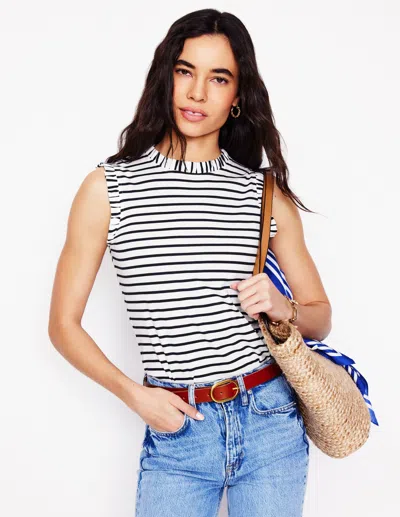 BODEN SUPERSOFT FRILL DETAIL VEST-IVORY, NAVY STRIPE FEMALE BODEN