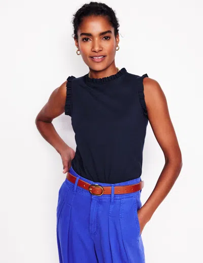 Boden Supersoft Frill Detail Vest-navy Female  In Blue