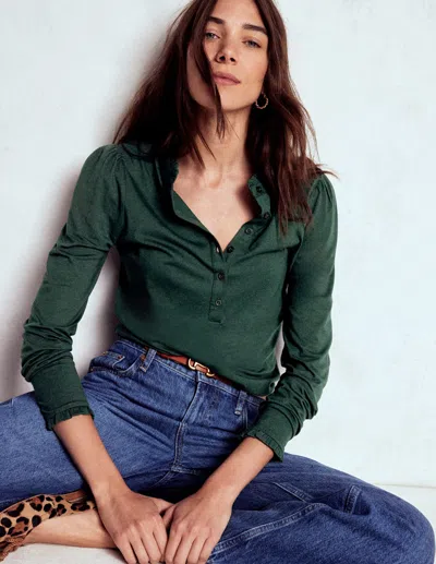 Boden Supersoft Frill Henley Top-green Pine Female