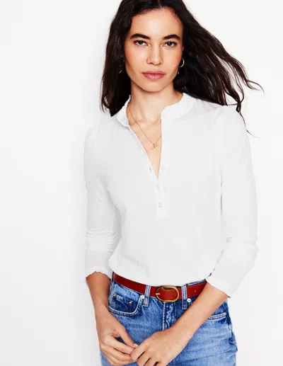 Boden Supersoft Frill Henley Top-white Female