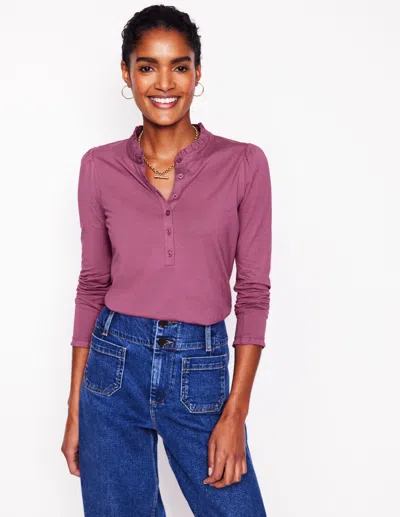 Boden Supersoft Frill Henley Toppurple Damson Women  In Pink