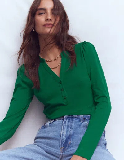 Boden Supersoft Open Neck Henley Jewel Green