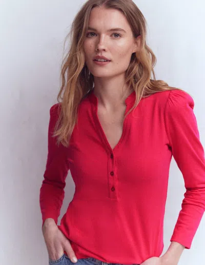 Boden Supersoft Open Neck Henley Pomegranate  In Red
