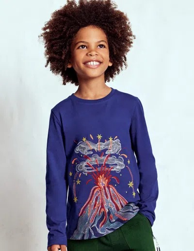 Boden Kids' Superstitch Long Sleeve Top Multi Volcanoes  In Blue