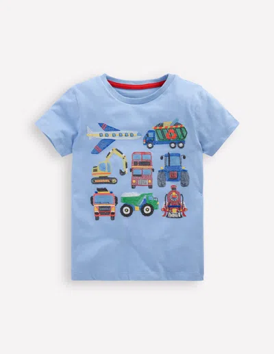 Boden Kids' T-shirt Mit Superstitch-design-gletscherblau Fahrzeuge In Blue
