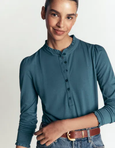 Boden Superweiches Henley-oberteil Mit Rüschen In Blau | Grösse 30 In Blue