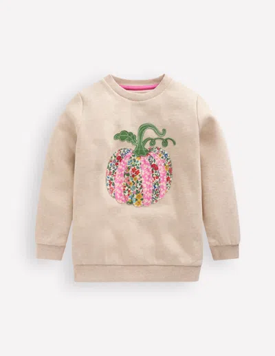 Boden Kids' Sweatshirt Mit Applikation-haferbeige Meliert Kürbis In Neutral