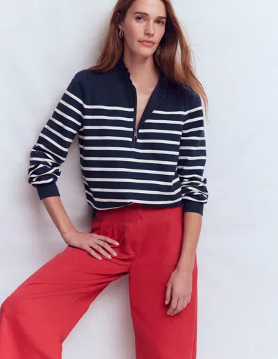 Boden Sweatshirt Mit Halbreissverschluss Und Rüschen | Grösse Large In Blue