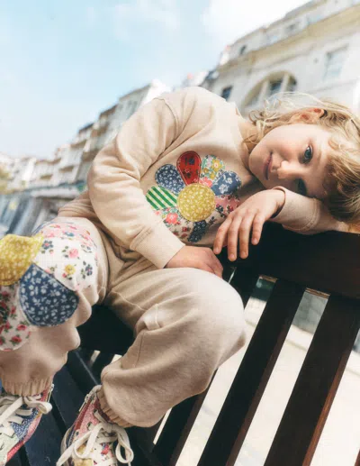 Boden Kids' Sweatshirt Mit Lockerem Einsatz-hafer Meliert Patchwork In Beige | Grösse 98 In Neutral