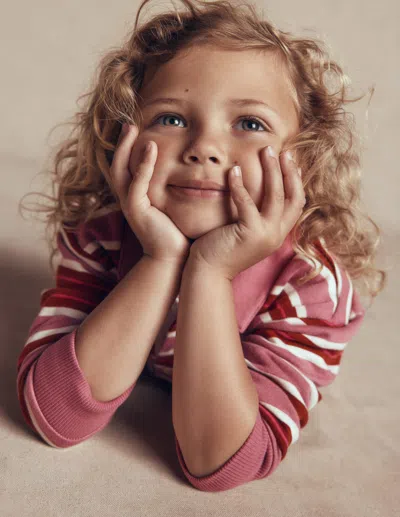 Boden Kids' Sweatshirt Mit Streifen Am Kragen In Rosa | Grösse 98 In Bunt