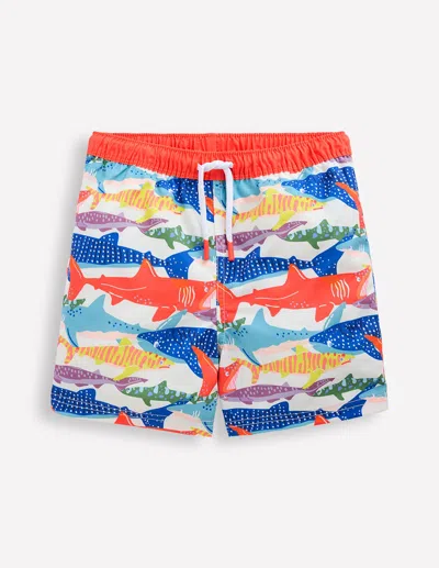 Boden Kids' Badeshorts-naturweiss Risodruck Hai In Multi
