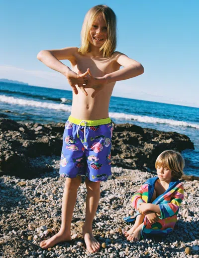 Boden Kids' Swim Shortsblue Heron Fish Boys