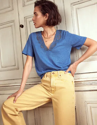 Boden T-shirt Aus Leinen Mit Spitzenbesatz-blue River