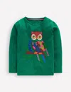 Boden T-shirt Mit Puffärmeln Und Applikation-grün Eule In Green