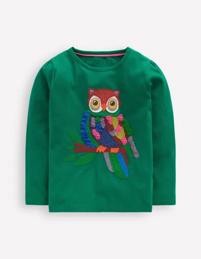 Boden Kids' T-shirt Mit Puffärmeln Und Applikation-grün Eule In Green