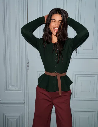 Boden Taillierte Woll-strickjacke Mit Schösschen | Grösse 32 In Green