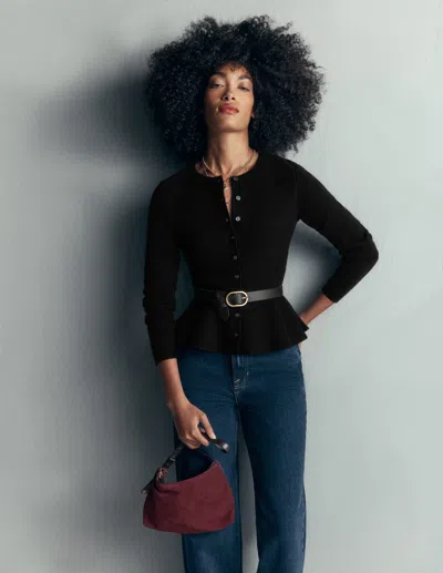Boden Taillierte Woll-strickjacke Mit Schösschen In Schwarz | Grösse 32 In Black