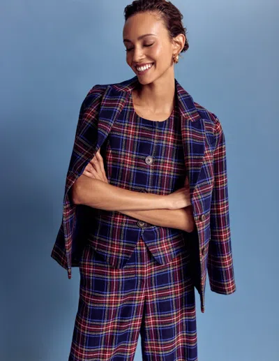 Boden Tailored Check Waistcoat Navy, Green And Red Check  In Multi