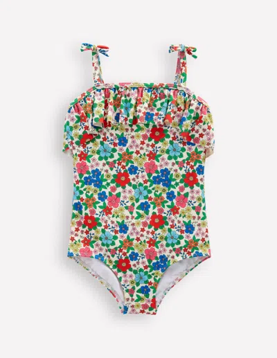 Boden Kids' Tallulah Frill Swimsuitmulti Holiday Flowerbed Girls  In Gray
