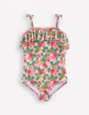 Boden Tallulah Frill Swimsuitpink Strawberry Patch Girls  In Pink Strawberry Patch