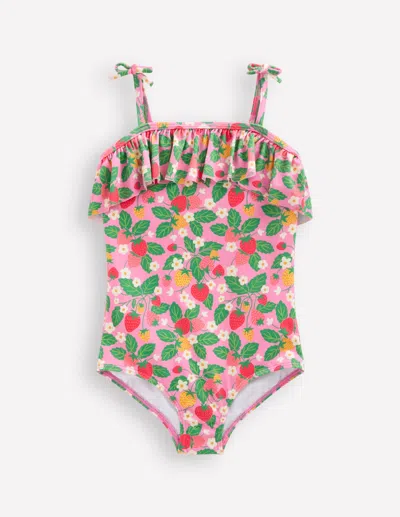 Boden Kids' Tallulah Frill Swimsuitpink Strawberry Patch Girls  In Multi