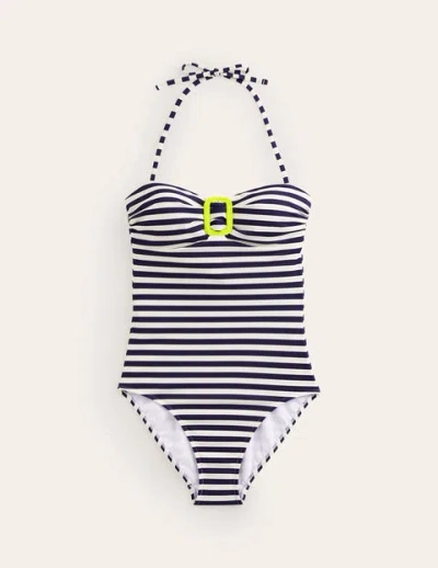 Boden Taormina Bandeau Swimsuit Navy/ivory Stripe Women  In Blue