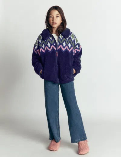 Boden Kids' Teddyfelljacke Mit Kragen In Navy | Grösse 98 In Multi