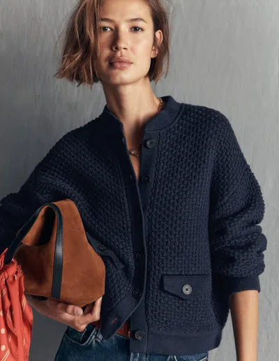 Boden Texturierte, Gestrickte Bomberjacke In Blau | Grösse 32 In Blue