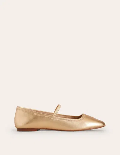 Boden Thea Mary Jane Ballet Flats Gold Metallic Leather Women