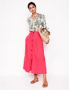 Boden Thomasina Linen Midi Skirt In Camelia Pink