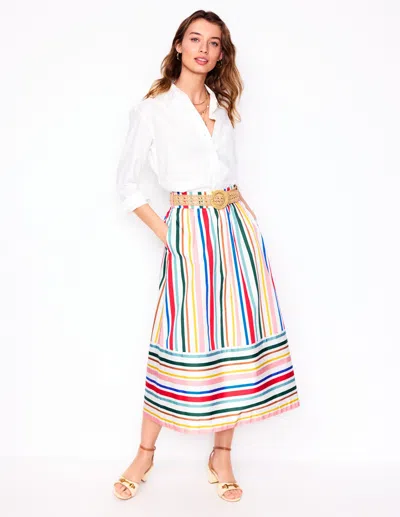 Boden Tie Belt Sateen Midi Skirtivory Varigated Rainbow Stripe Women  In Multi