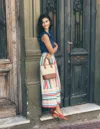 Boden Tie Belt Sateen Midi Skirtivory Varigated Rainbow Stripe Women