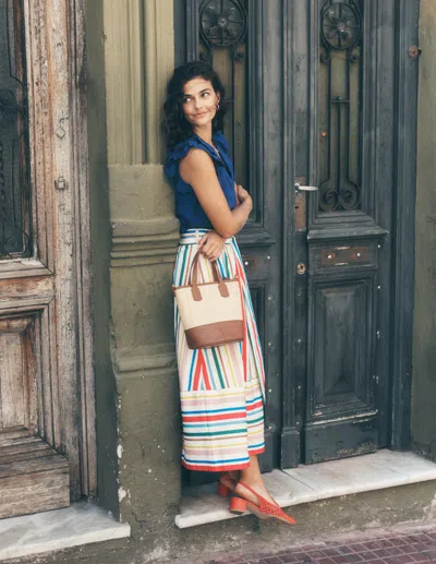Boden Tie Belt Sateen Midi Skirtivory Varigated Rainbow Stripe Women