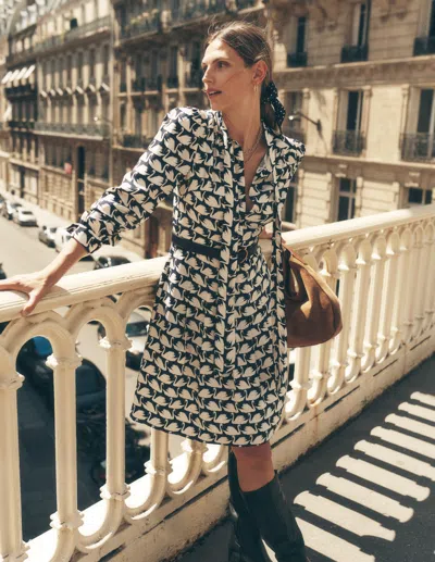 Boden Tie Neck Short Dress French Navy, Geo Swan  In Black