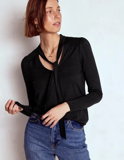 BODEN TIE NECK SUPERSOFT TOP-BLACK FEMALE BODEN