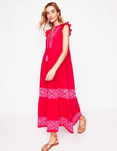 Boden Tie Neck Tier Dresspoppy Red Women
