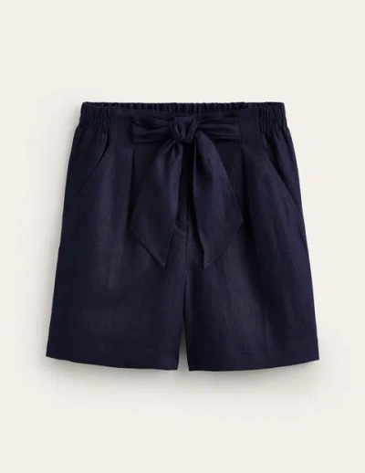 Boden Tie Waist Linen Shorts Navy Women  In Blue