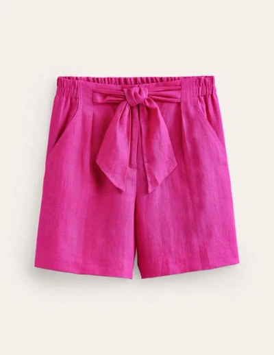 Boden Tie Waist Linen Shorts Pop Pansy Women